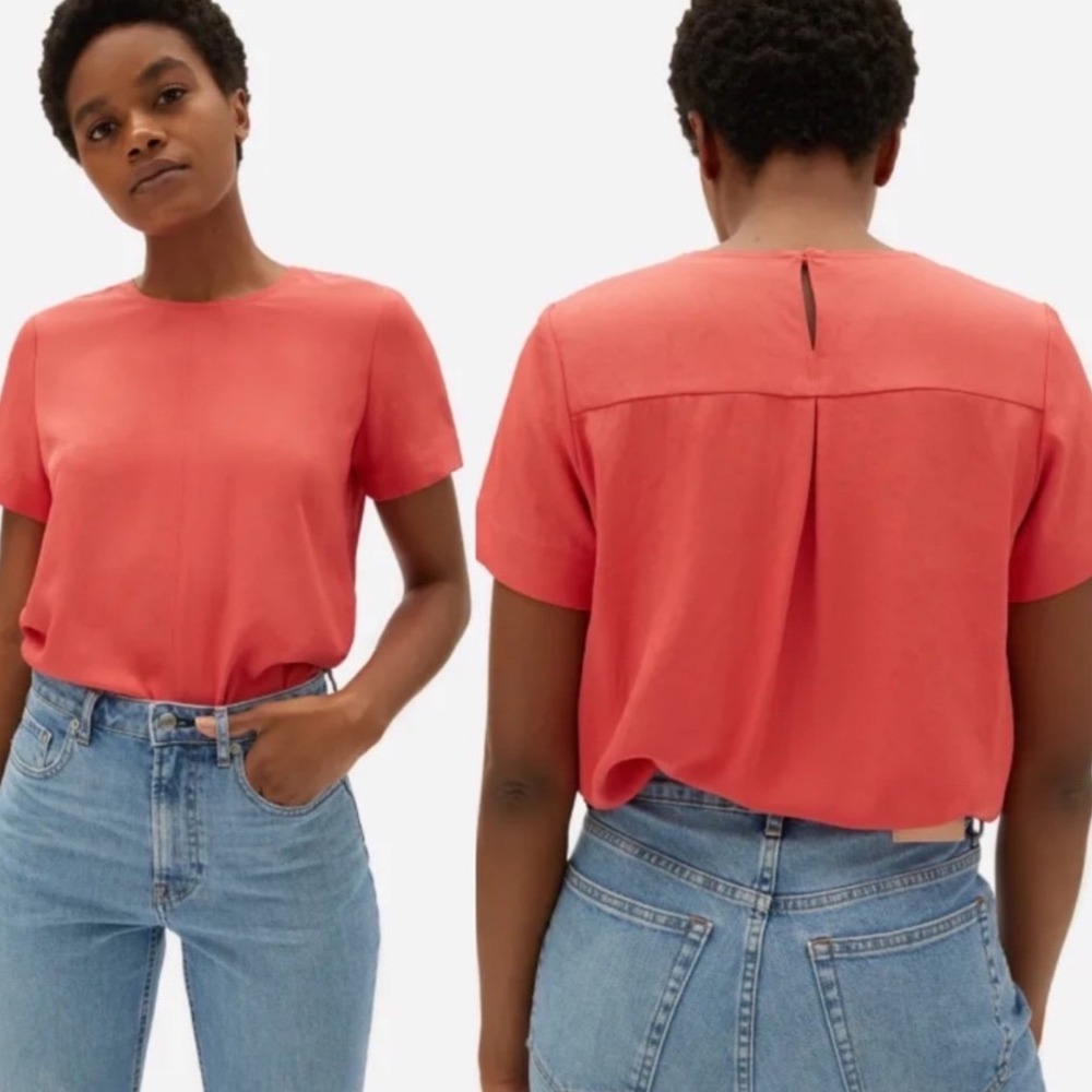Everlane The Japanese GoWeave Swing‎ Top Womens 0 Coral Blouse Keyhole Cutout